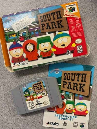 vtg SOUTH PARK N64 Nintendo game cartridge with box & manual Tested & Works!