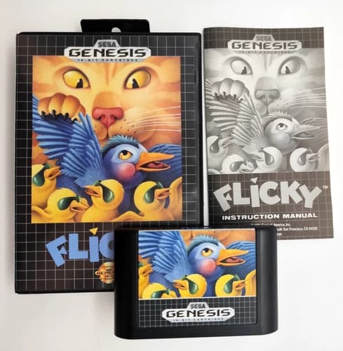 Flicky (Sega Genesis, 1991) COMPLETE CIB Authentic Tested & Cleaned! Minty