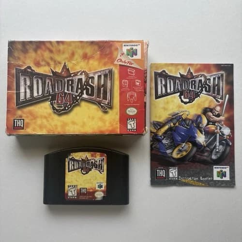 Road Rash 64 Nintendo 64 Complete In Box Authentic CIB N64 Black Cart Manual