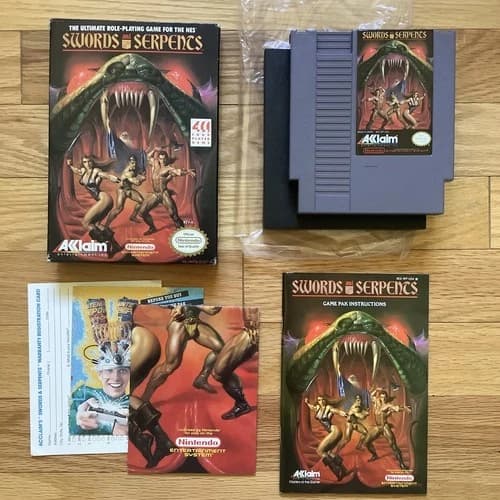 SWORDS AND SERPENTS CIB w/ manual & box for Nintendo NES (1990), TESTED & WORKS!