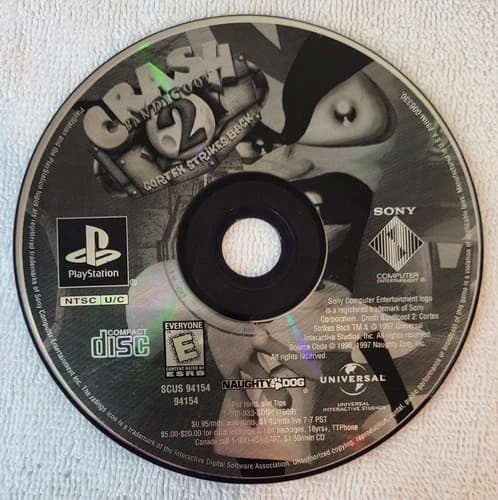 Crash Bandicoot 2: Cortex Strikes Back PlayStation 1 PS1 Video Game Disc Only