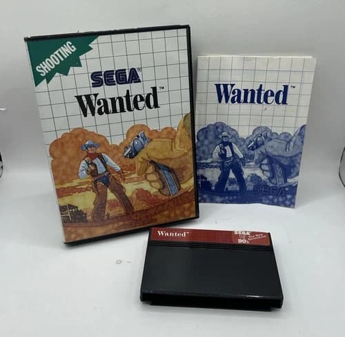 Wanted (Sega Master System, 1989) COMPLETE w/ Box manual game WORKS!