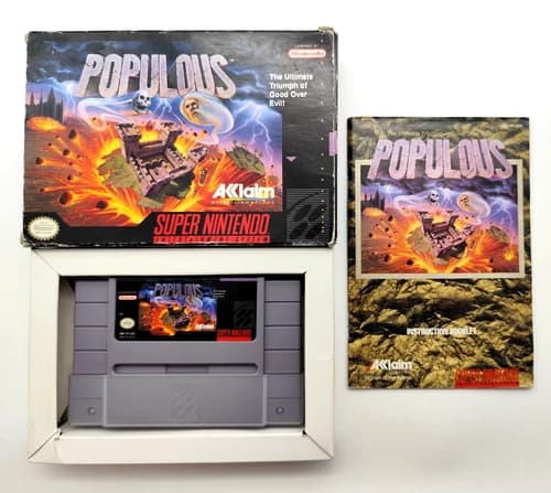 Populous (Super Nintendo SNES, 1991) COMPLETE CIB Authentic Tested & Cleaned!