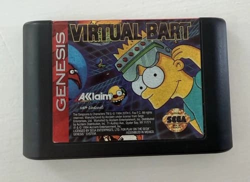 Virtual Bart (Sega Genesis, 1994) Cartridge Only, Authentic, Tested and Working!