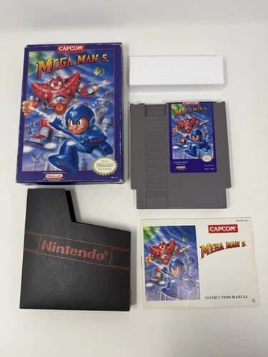 Mega Man 5 Capcom NES COMPLETE w/ Box and Instructions CIB Rare!