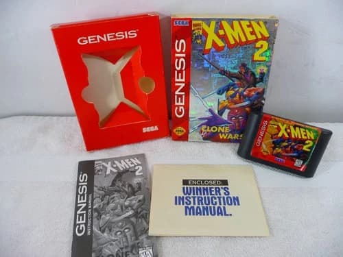 X-Men 2 Clone Wars CIB Sega Genesis 1995 Rare Cardboard Box Manual Card Holo