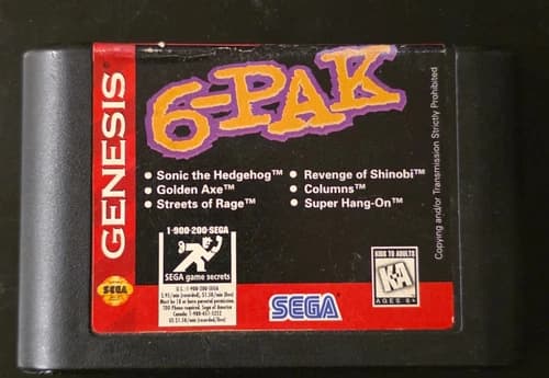 SEGA Genesis 6-Pak Compilation Cartridge Sonic, Golden Axe, Streets of Rage