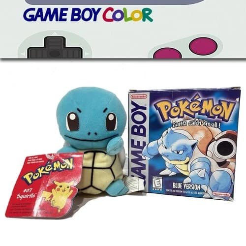 Pokemon Blue Version CIB 1999 Nintendo Game Boy Game w '99 Squirtle Plush